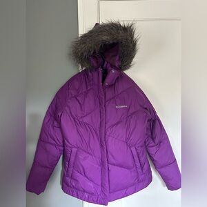 Columbia Women's Puffer Jacket Pink Faux Fur Hood - Large